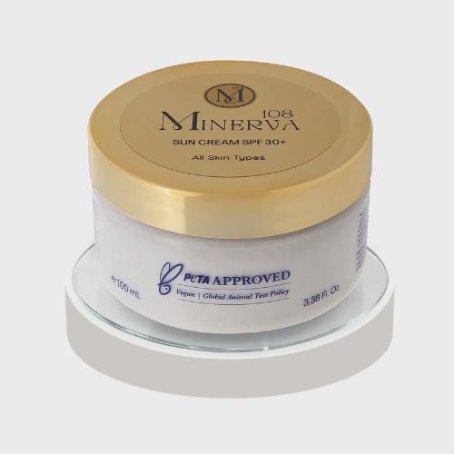 Minerva108 Vegan Sun Cream SPF 30+, Natural Face Body Sunscreen (100 ml)