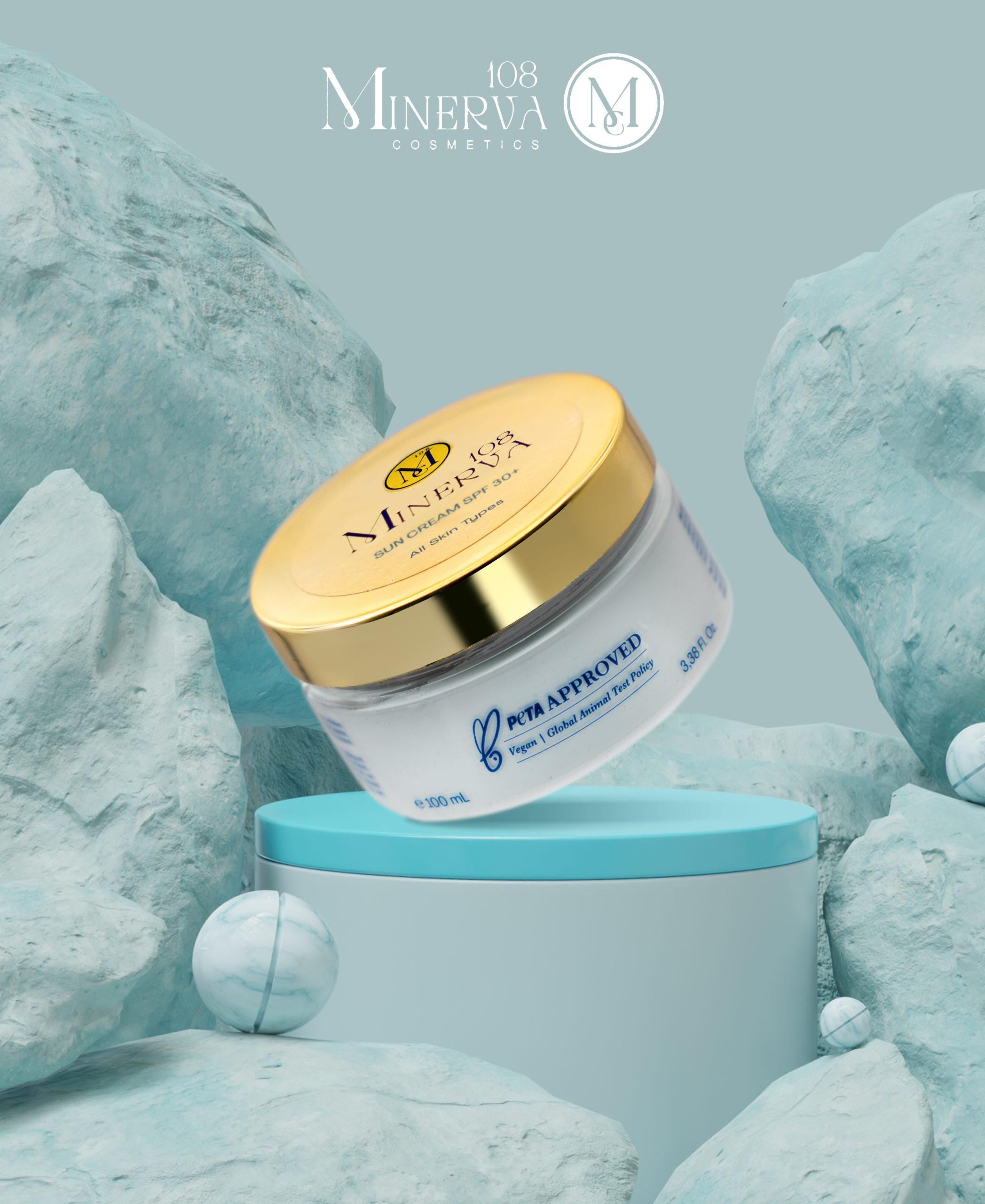 Minerva108 Vegan Sun Cream SPF 30+, Natural Face Body Sunscreen (100 ml)